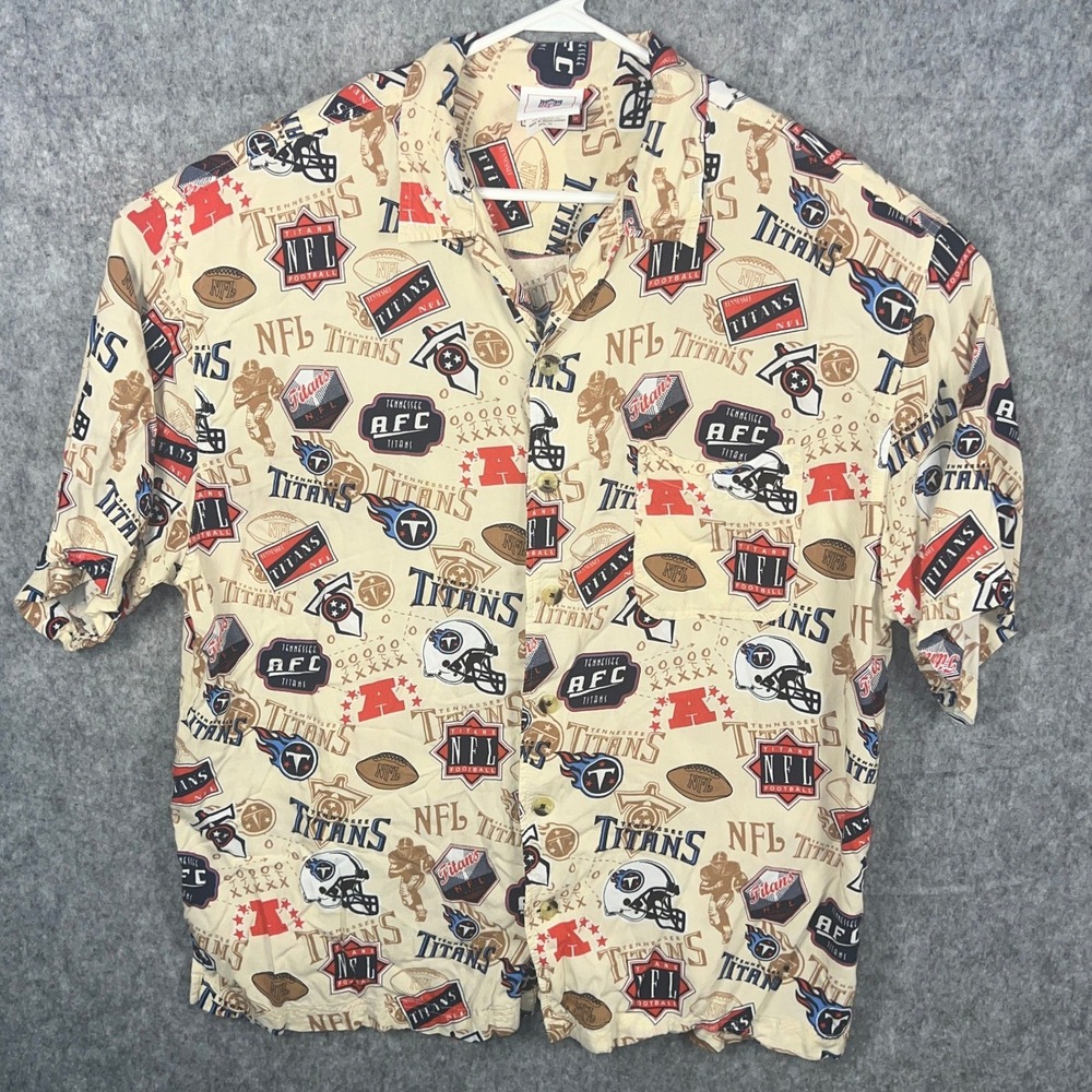 NFL Tennessee Titans Men's XL Rayon Hawaiian Camp Shirt Tan All Over Print